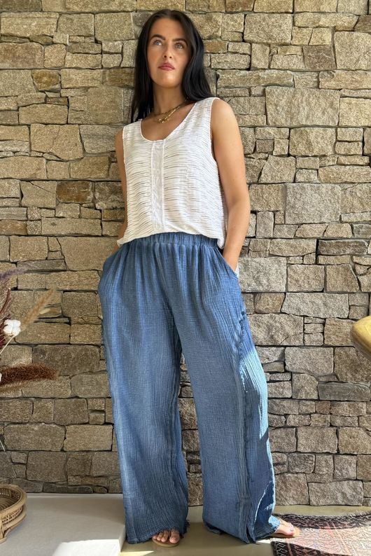 Rustic Nature Bubble Cotton Split Kick Pant Washed Denim